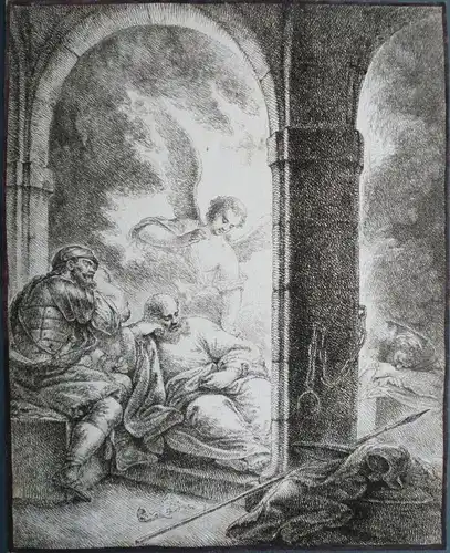 Rode, Christian Bernhard (1725 - Berlin - 1797),, St. Peter im Gefängnis, wird von einem Engel erweckt. Kupferstich