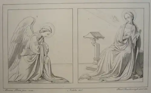 Ruscheweyh, Ferdinand (1785 - Neustrelitz - 1846),, Die Madonna und der verkündende Engel. Radierung nach Alvarez Petri (Spanien, Anfang 15. Jahrhundert)