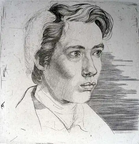 Schäffer, Eugen Eduard (1802 - Frankfurt a.M. - 1871),, Studienkopf (Bildnis Maisonneuve). Kupferstich und Radierung