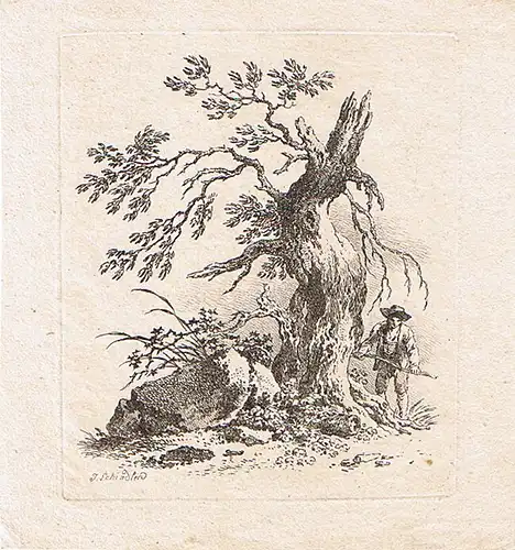 Schindler, Johann Josef (1777 St. Pölten - 1836 Wien),, Hirtenjunge hinter Baumstumpf. Radierung