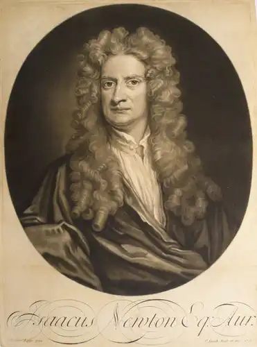 Smith, John (1652 Daventry - 1742 Northhampton),, Bildnis Sir Isaac Newton. Schabkunstblatt nach Sir Godfrey Kneller (1646 Lübeck - 1723 London)