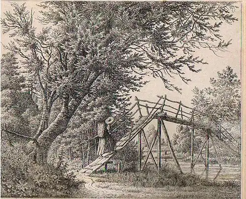 Stuhlmann, Heinrich (1803 Hamburg 1886),, Der hohe hölzerne Stieg ("Billwärder"). Radierung