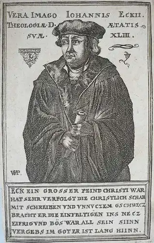 Weinher, Peter d. Ä. (geb. in Breslau - tätig in München - 1583,, Porträt Johann Eck. Kupferstich