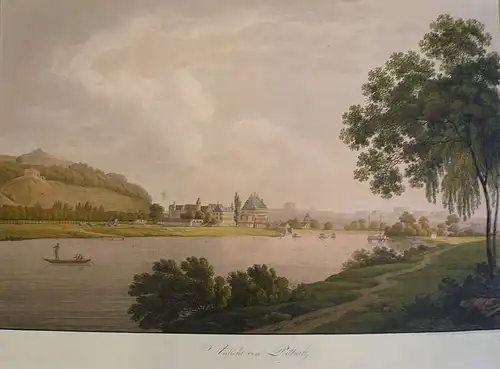 Balzer, Andreas (geb. 1771 Bautzen),, Ansicht von Pillnitz. Altkolorierte Aquatinta-Radierung