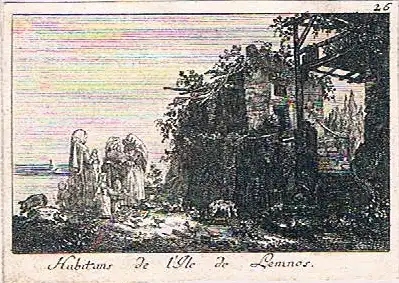 Choiseul-Gouffier, Marie Gabriel Florent Auguste de (1752-1817),, Habitans de l`Ile de Lemnos. Kupferstich Nr. 26 aus dem 1. Band der "Voyage Pittoresque de la Grèce" von Francois Decquevauvillier nach einer Zeichnung von Jean-Baptiste Hilair
