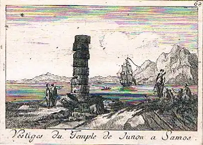 Choiseul-Gouffier, Marie Gabriel Florent Auguste de,, Vestiges du Temple de Junon à Samos. Kupferstich Nr. 68 aus dem 1. Band der "Voyage Pittoresque de la Grèce" von Francois Decquevauvillier nach einer Zeichnung von Jean-Baptiste Hilair