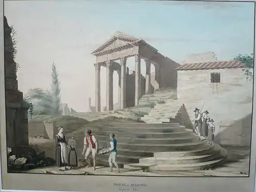 Romae et Augusto (Augustus-Tempel). Tuschfeder und Bleistiftzeichnung laviert und aquarelliert