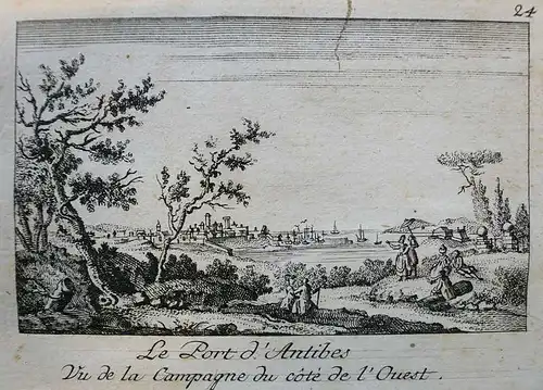 Le Port d`Antibes. Vu de la Campagne du Côté de l`Ouest. Kupferstich Nr. 24 nach einer Zeichnung von Yves-Marie Ozanne