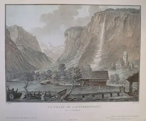 Janinet, Jean Francois (1752 Paris 1814),, La Vallée du Lauterbronnen. Avec le Staubbach. Farbkupferstich nach C. Wolff