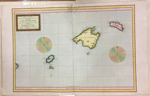 Balearen -  Ibiza  - Mallorca: Carta Esférica De Las Yslas Baleares Y. Pithyusas, pesentada Al Rey Nuestro Senor. Kolorierter Kupferstich von Moreno Texada. 