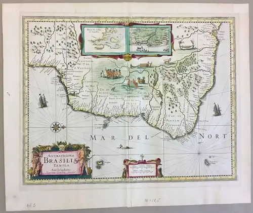 Brasilien - Pernambuco: Accuratissima Brasiliae Tabula. Kolorierte Kupferstich von Henricus Hondius, um 1630. 