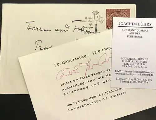 Röhl, Karl Peter: Gedruckte Einladungskarte m. Unterschrift u. Kuvert. 