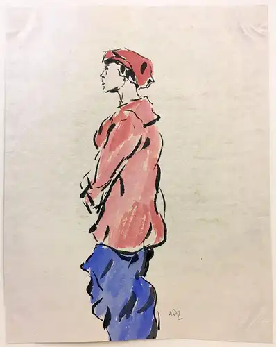 Bizer, Emil (1881 Pforzheim - 1957 Badenweiler),, Studie zu einer jungen Frau. Tuschfeder und Aquarell