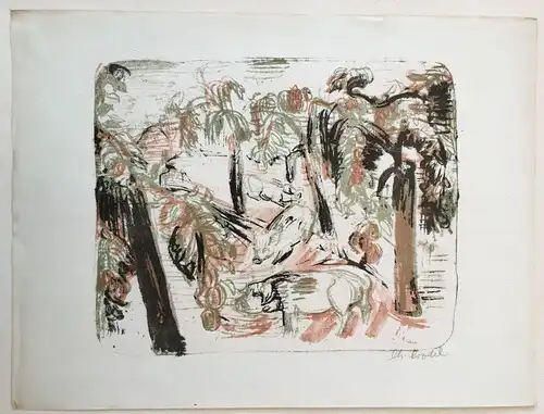 Crodel, Charles (1894 Marseille - 1973 München),, Schweine unter Bäumen. Farblithographie