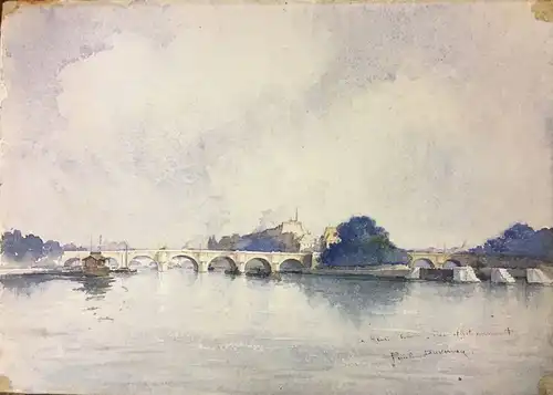 Duverney, Paul (1866 - 1925),, Paris. Pont Neuf mit Ile de la Cité. Aquarell