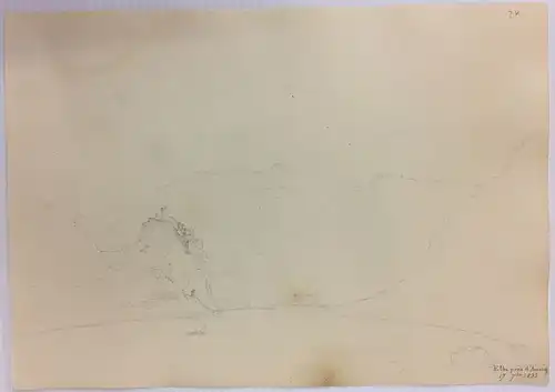 Französisch/Schweizer Zeichner Anfang 19. Jh.,, Die Elbe bei Aussig mit Burg Schreckenstein. Bleistift