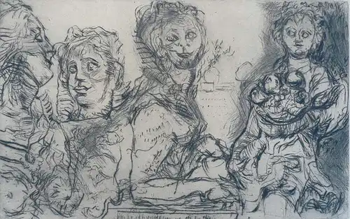 Hassebrauk, Ernst (1905 - Dresden - 1974),, Sphinxen im Barockgarten in Großsedlitz bei Dresden. Radierung