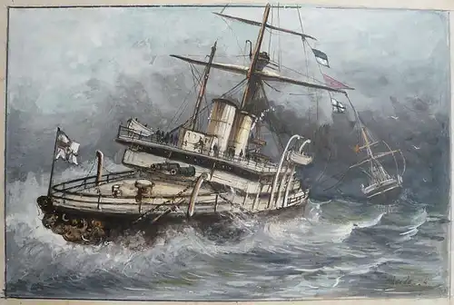 Heide, Alfred (1855 Magdeburg - tätig in Amsterdam und Berlin),, Kanonenboot auf hoher See. Aquarell und Deckfarben