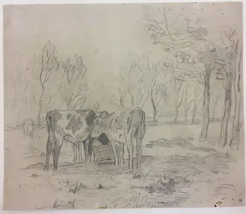 Herbst, Thomas (1848 - Hamburg - 1915),, Weidende Kühe. Bleistiftzeichnung