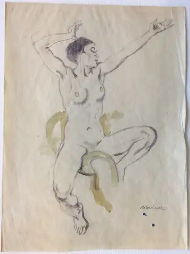 Kainer, Ludwig (1885 München - 1967 Paris),, Weiblicher Akt. Farbstift und Aquarell