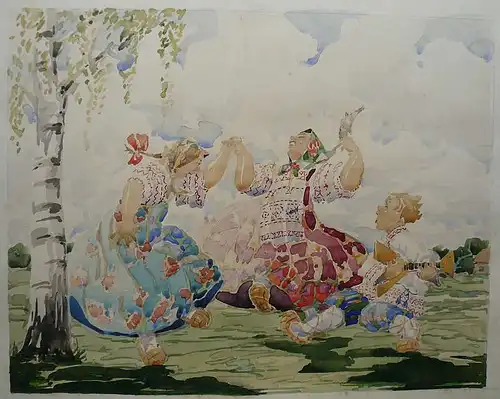 Krilov, Boris (1891-1977),, Tanzende Bauersleute. Aquarell über Bleistift