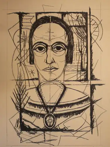 Schramm, Werner (1898 Duisburg - 1970 Düsseldorf),, Frau am Fenster Lithographie
