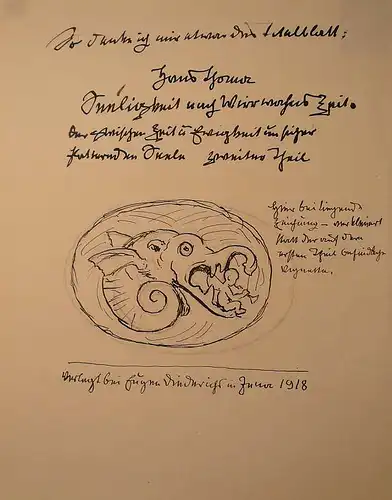 Thoma, Hans (1839 Bernau - 1824 Karlsruhe),, Eigenhändiger Entwurf für das Titelblatt von "Hans Thoma. Seeligkeit nach Wirrwahns Zeit. Der zwischen Zeit und Ewigkeit unsicher flatternden Seele zweiter Theil"