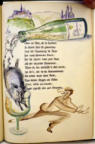 Trojan, Johannes,, 15 Original-Aquarelle von Conrad Felixmüller zu dem Gedicht "Die 88er Weine" von Johannes Trojan