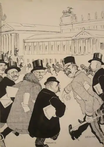 Zeichner um 1900,, Karikatur der k.u.k. Regierung unter Max Vladimir Beck (1906-1908). Bleistift und Tuschfeder