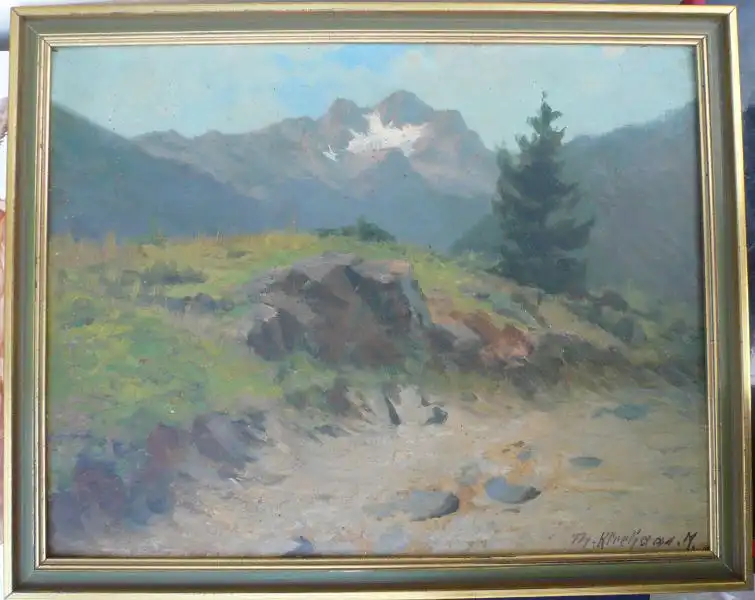 Kleehaas, Theodor (1854 Germersheim - 1928/29 München),, Landschaftsstudie mit Blick auf den Hohen Riffler (Nordtirol). Öl auf Malpappe 0
