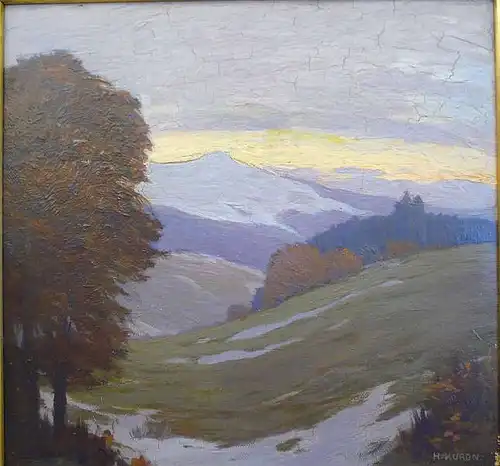 Kuron, Herbert (1888 Breslau - 1951 Berlin),, Landschaft im Riesengebirge. Öl auf Hartfaserplatte