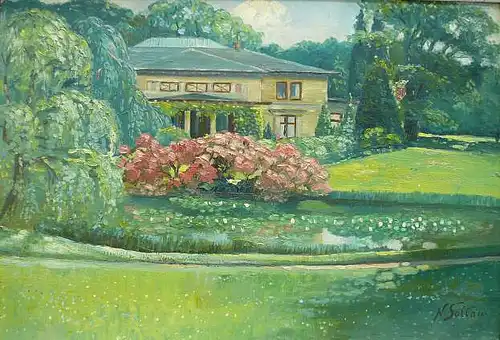 Soltau, Nicolaus Heinrich (1877 Nienstedten- 1956 Hamburg),, Villa an der Elbchaussee. Öl auf Malpappe