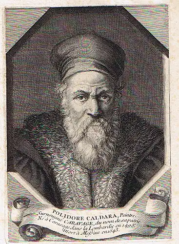 Portrait Polidore Caldara (Caravaggio). Kupferstich. 