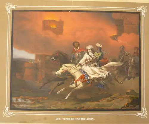 Der Templer und die Jüdin. Übermalte Lithographie, teils mit Eiweiß gehöht. 