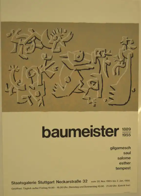 Baumeister, Willi (1889 Stuttgart - 1955 ebenda),, Original-Ausstellungsplakat. Baumeister. 1889-1955. Gilgamesch, Saul, Salome, Esther, Tempest 0