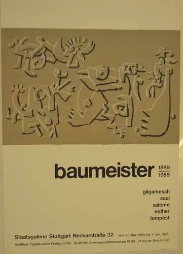 Baumeister, Willi (1889 Stuttgart - 1955 ebenda),, Original-Ausstellungsplakat. Baumeister. 1889-1955. Gilgamesch, Saul, Salome, Esther, Tempest