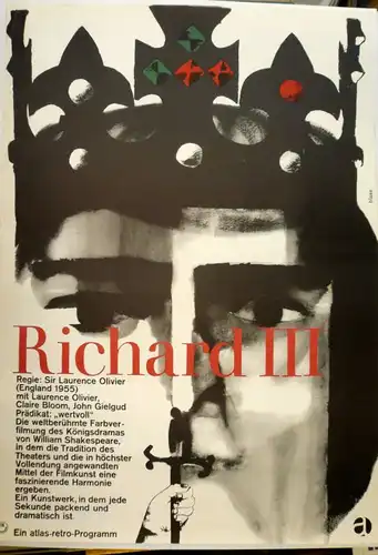 Blase, Karl Oskar (1925 Köln - 2016 Kassel),, Original-Filmplakat "Richard III", Regie Sir Laurence Oliver, 1955. Farblithographie und Offsett