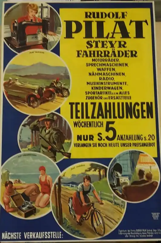 Rudolf Pilat Steyr Fahrrder. Original Werbeplakat. Farblithografie 0