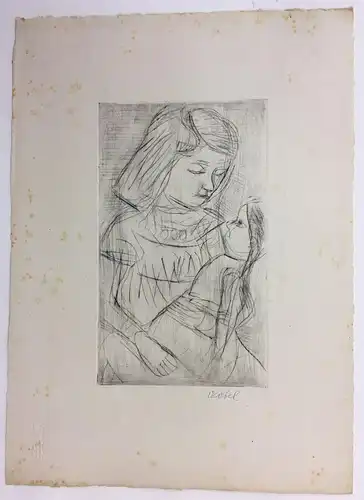 Czóbel, Béla (1883 - Budapest - 1976),, Mädchen mit Puppe. Radierung