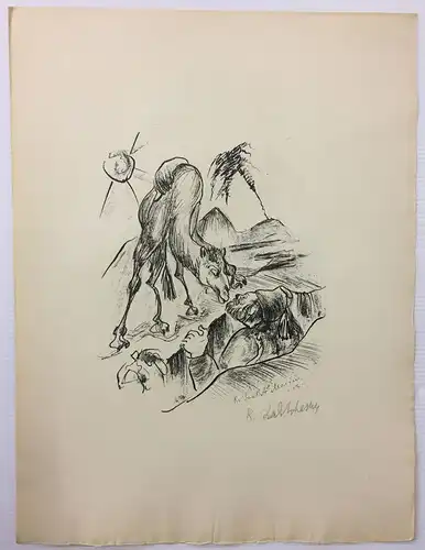 Szalit-Marcus, Rahel (1894 in Chjenty - 1942 in Auschwitz),, Illustration zu "Tartarin" (Ritt auf dem Kamel). Lithographie
