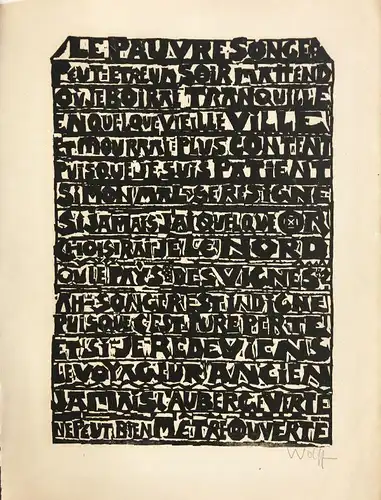 Wolff, Gustav Heinrich (1886 Barmen  -  1934 Berlin),, Schrifttafel "Rimbaud: Le pauvre Songe". Holzschnitt