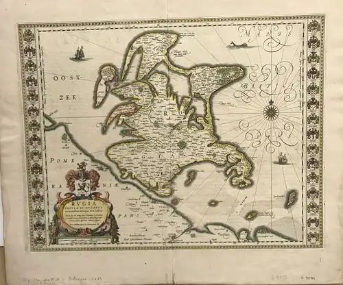 Lubin, Eilhard (1565 Westerstede - 1621 Rostock): Rvgia Insula ac Dvcatvs accuratissimè descripta. Kolorierte Kupferstichkarte bei W. Blaeu, Amsterdam 1639. 