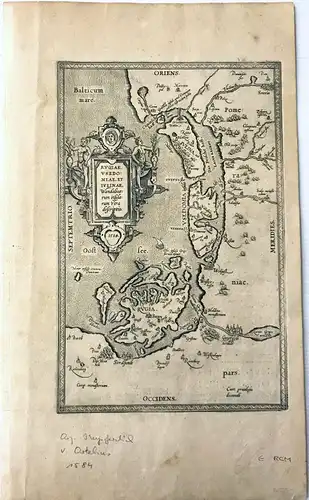 Rügen - Ortelius: Rvgiae, vsedomiae, et ivlinae. Kupferstichkarte von Abraham Ortelius. 