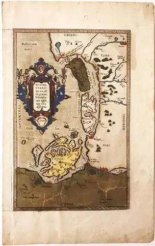 Rügen - Ortelius: Rvgiae, vsedomiae, et ivlinae. Kolor. Kupferstichkarte von Abraham Ortelius. 