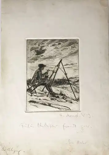 Meisel, Fritz (1897 Weimar - 1960 Hamburg),, Maler mit Staffelei in Dünenlandschaft. Radierung