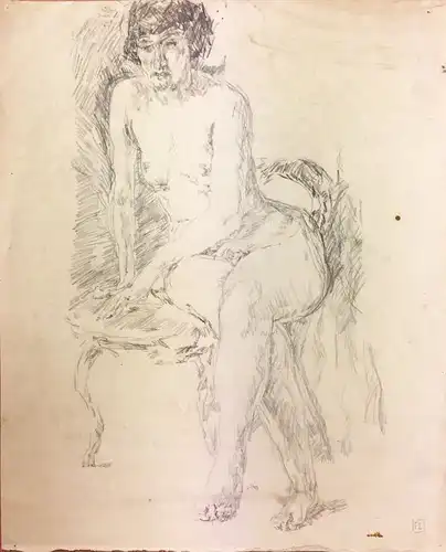 Fuglsang, Hans (1889 Hadersleben - 1917 bei Juniville),, Sitzender weiblicher Akt (Lydia?) Bleistift auf festem Velin