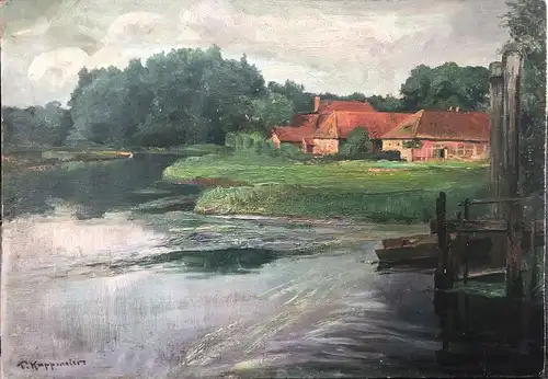 Kappmeier, Paul (1876 Cottbus geb. tätig in Berlin und Hamburg),, Partie an der Ilmenau im Sommer Öl auf Malpappe