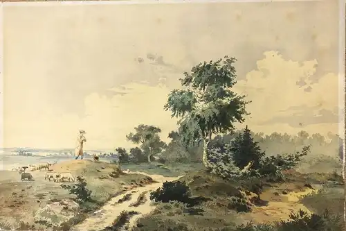 Norddeutscher Maler 2. Hälfte 19. Jahrhundert,, Pastorale Landschaft Aquarell auf Papier, auf Malpappe lose aufgelegt