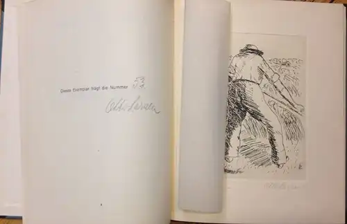 Matzen, Hermann (Hrsg.): Otto Larsen. [Norddeutsche Graphiker, Band 1]. Eines von 100 nummerierten und signierten Exemplaren der Vorzugsausgabe mit einer nummerierten und signierten Radierung sowie einer zusätzlichen Signatur auf dem Titelblatt verso. 