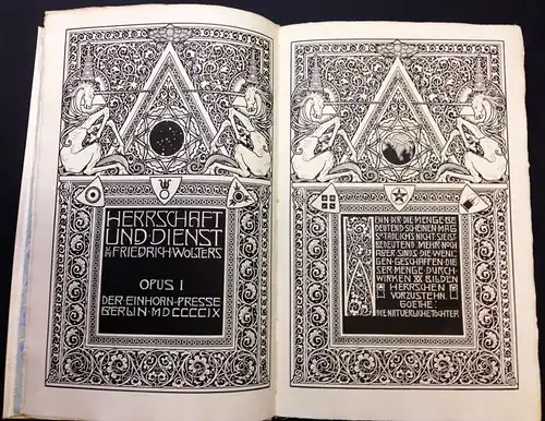 Wolters, Friedrich: Herrschaft und Dienst. Plan und Ausschmückung: Melchior Lechter. Eines von 500 [Gesamtauflage: 510] mit Monogramm und laufender Zahl gezeichneten Exemplaren auf handgeschoepftem Bütten.. 